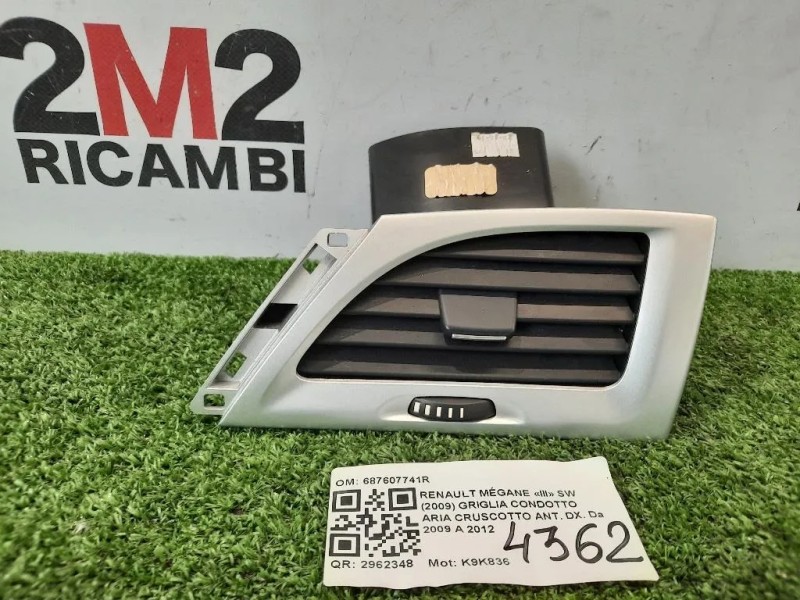 Griglia Condotto ARIA Cruscotto ANT DX 687607741R DX Renault Mégane III SW 2009