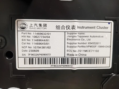 Quadro Strumenti 11469632 Mg ZS II 2020