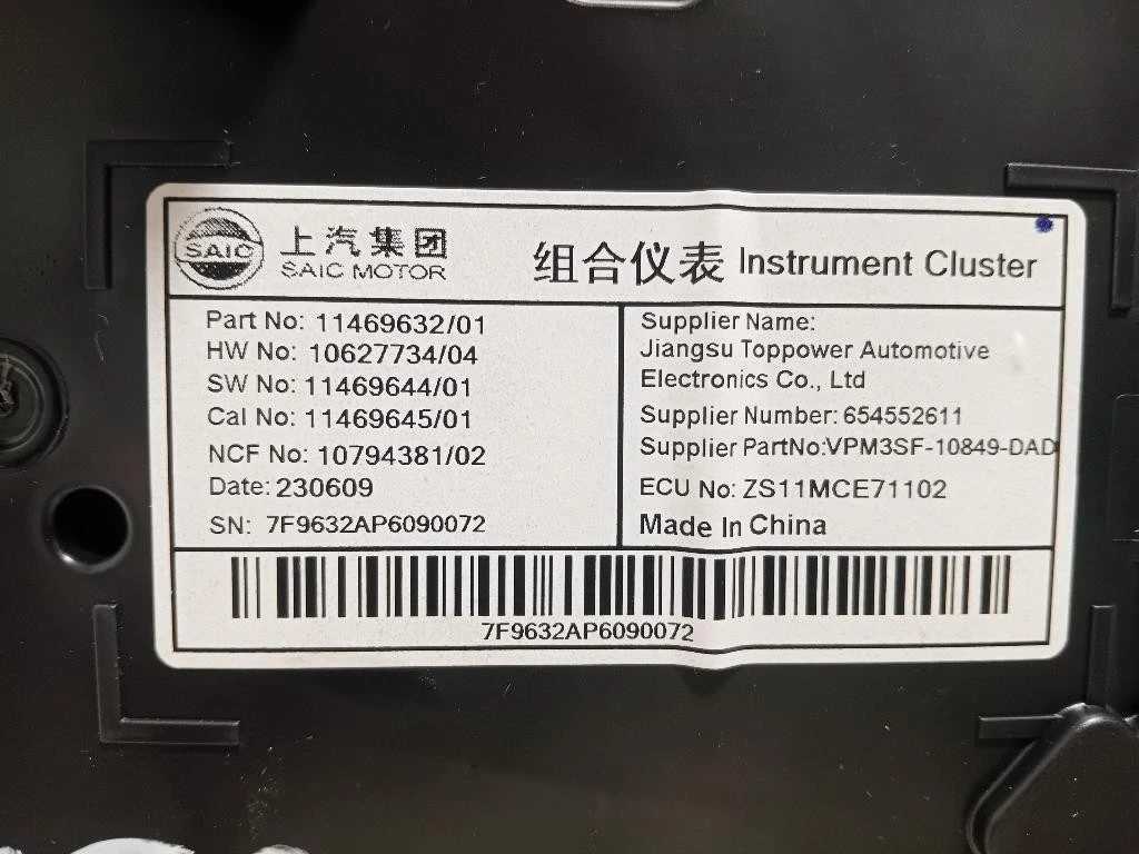 Quadro Strumenti 11469632 Mg ZS II 2020