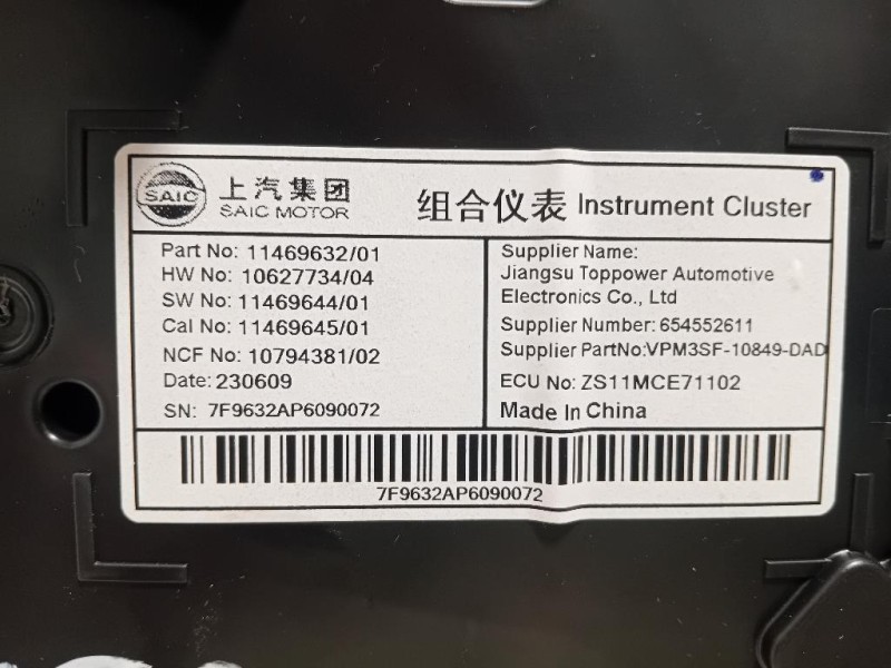 Quadro Strumenti 11469632 Mg ZS II 2020