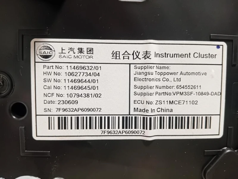 Quadro Strumenti 11469632 Mg ZS II 2020