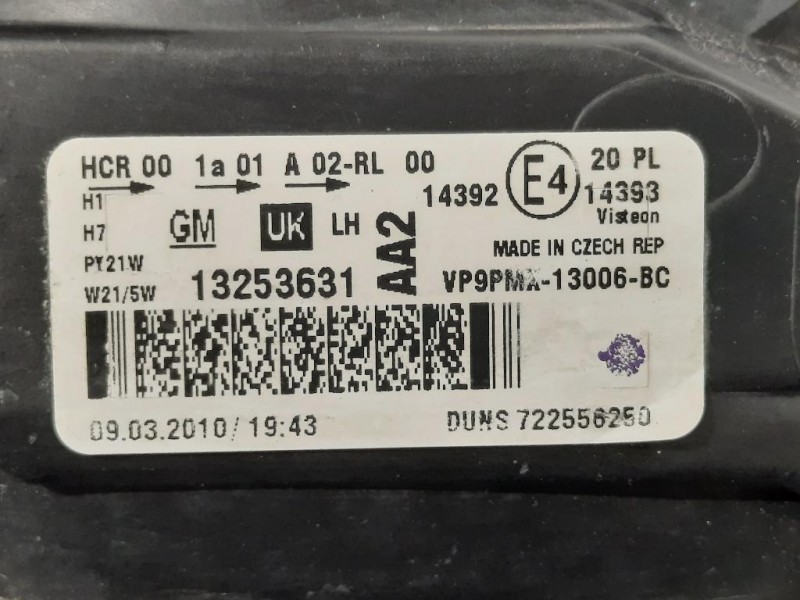 Proiettore ANT SX 13253631 Opel Meriva B 2014