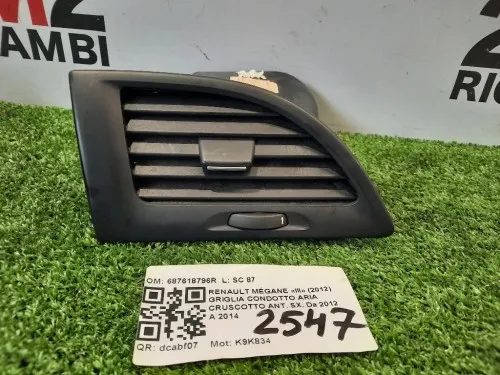Griglia Condotto ARIA Cruscotto ANT SX 687618796R Renault Mégane III 2012