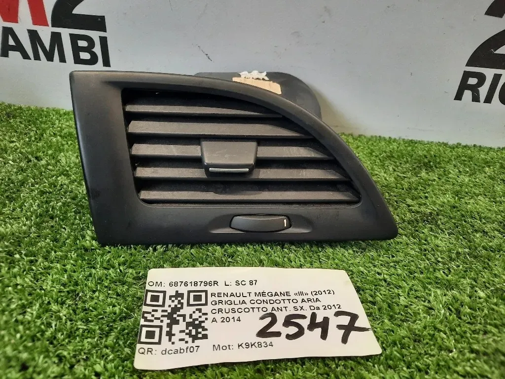 Griglia Condotto ARIA Cruscotto ANT SX 687618796R Renault Mégane III 2012
