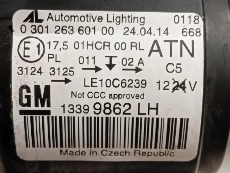 Proiettore ANT SX 13399862 Opel Zafira C 2012