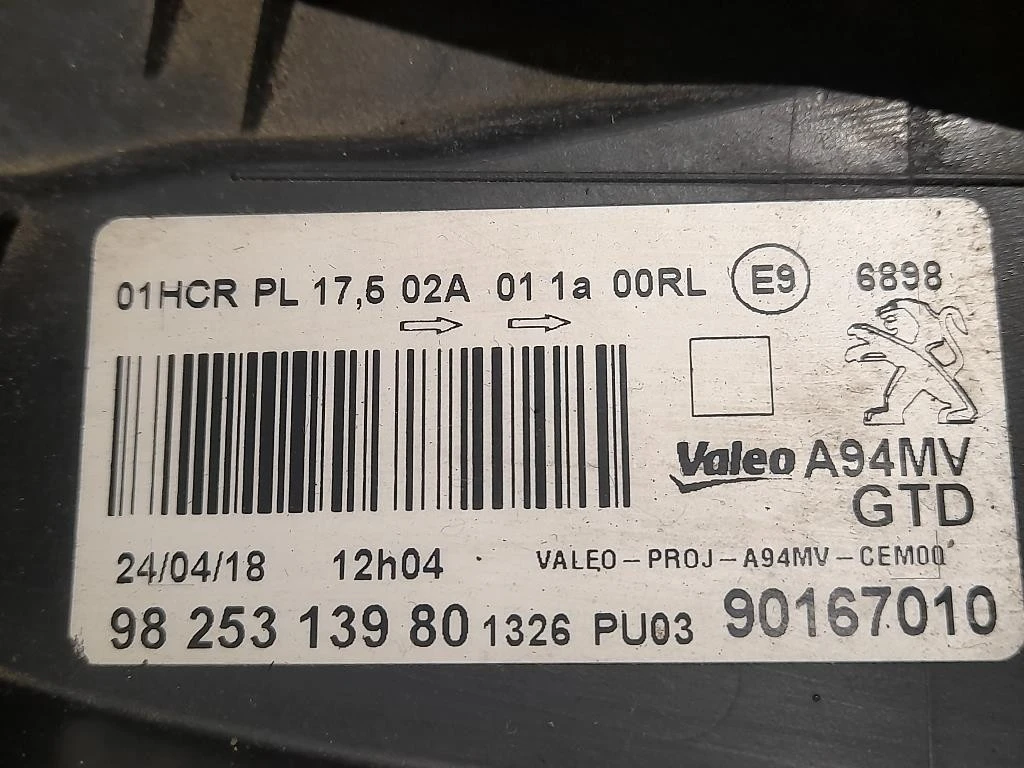 Proiettore ANT SX 9825313980 Peugeot 2008 I 2016