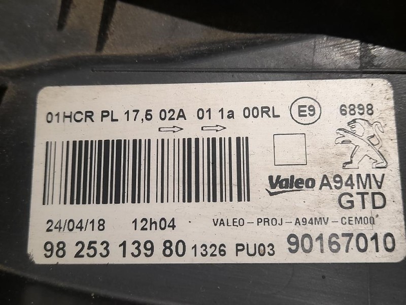 Proiettore ANT SX 9825313980 Peugeot 2008 I 2016