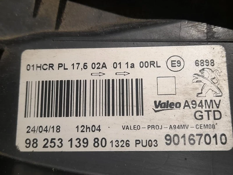 Proiettore ANT SX 9825313980 Peugeot 2008 I 2016