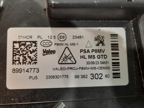Proiettore ANT SX 98 362 302 8089914773 Peugeot 3008 II 2016