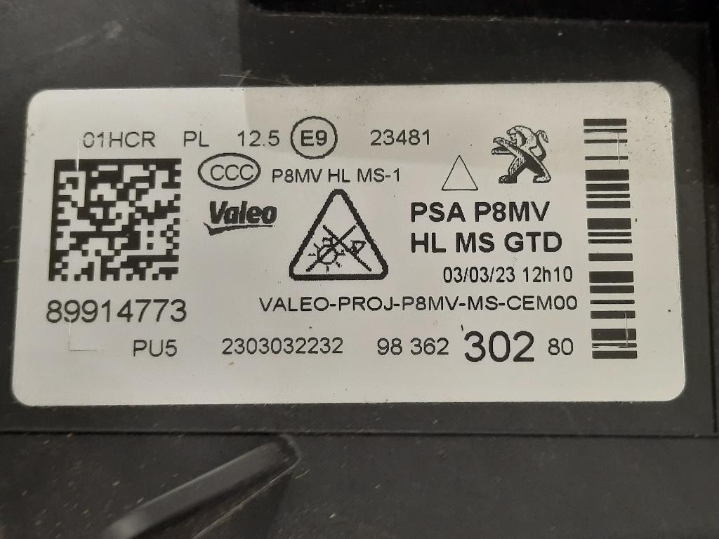 Proiettore ANT SX 98 362 302 80 Peugeot 3008 II 2016