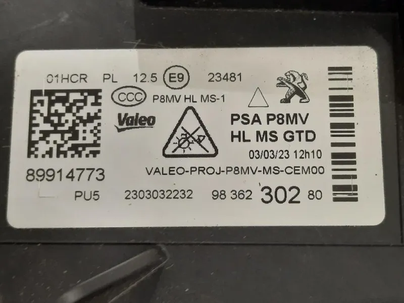 Proiettore ANT SX 98 362 302 80 Peugeot 3008 II 2016