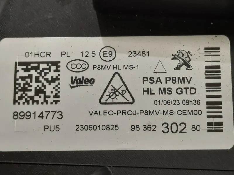 Proiettore ANT SX 98 362 302 80 Peugeot 3008 II 2016