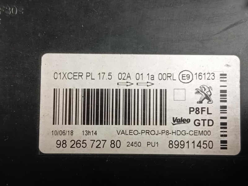 Proiettore ANT SX 9826572780 Peugeot 3008 II 2016