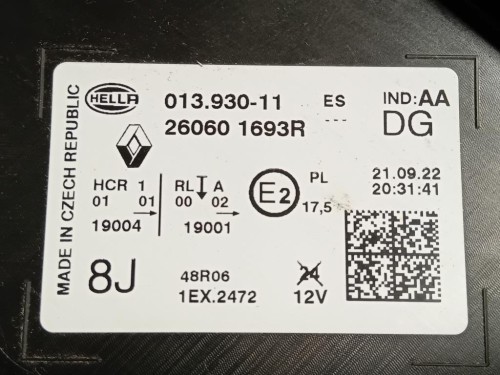 Proiettore ANT SX 260601693R DANNEGGIATO Renault Captur I 2017