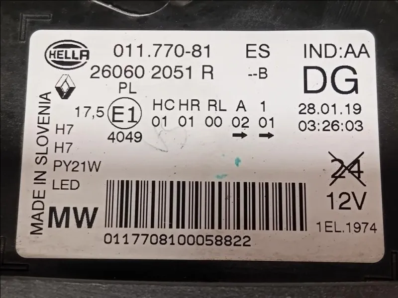 Proiettore ANT SX 260602051R Renault Kadjar 2015