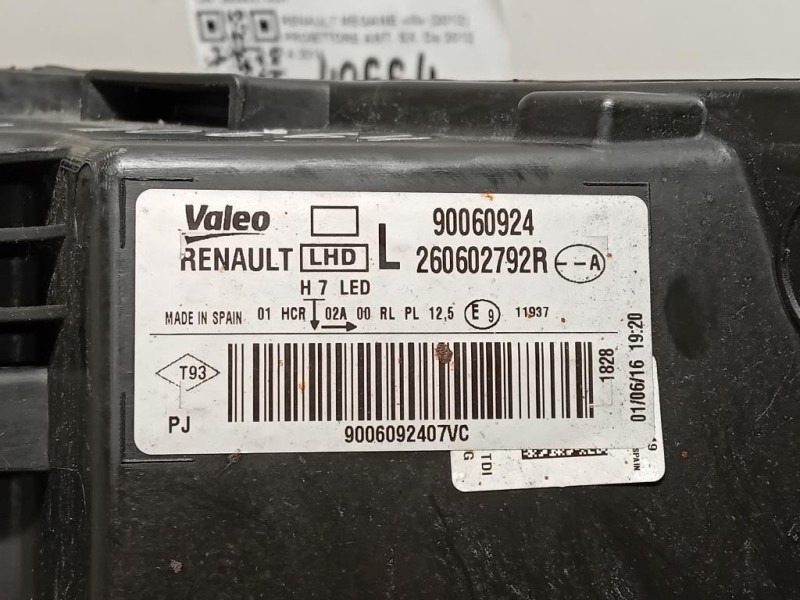 Proiettore ANT SX 260602792R Renault Mégane III 2012