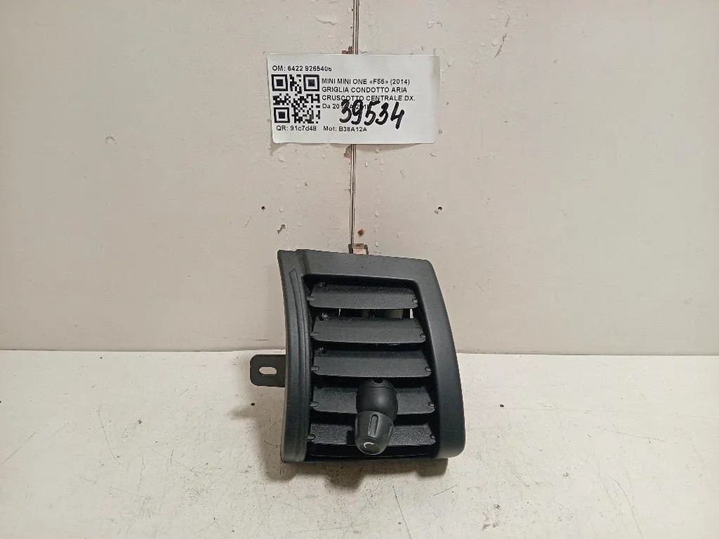 Griglia Condotto ARIA Cruscotto Centrale DX 6422 9265406 Mini MINI ONE F55 2014