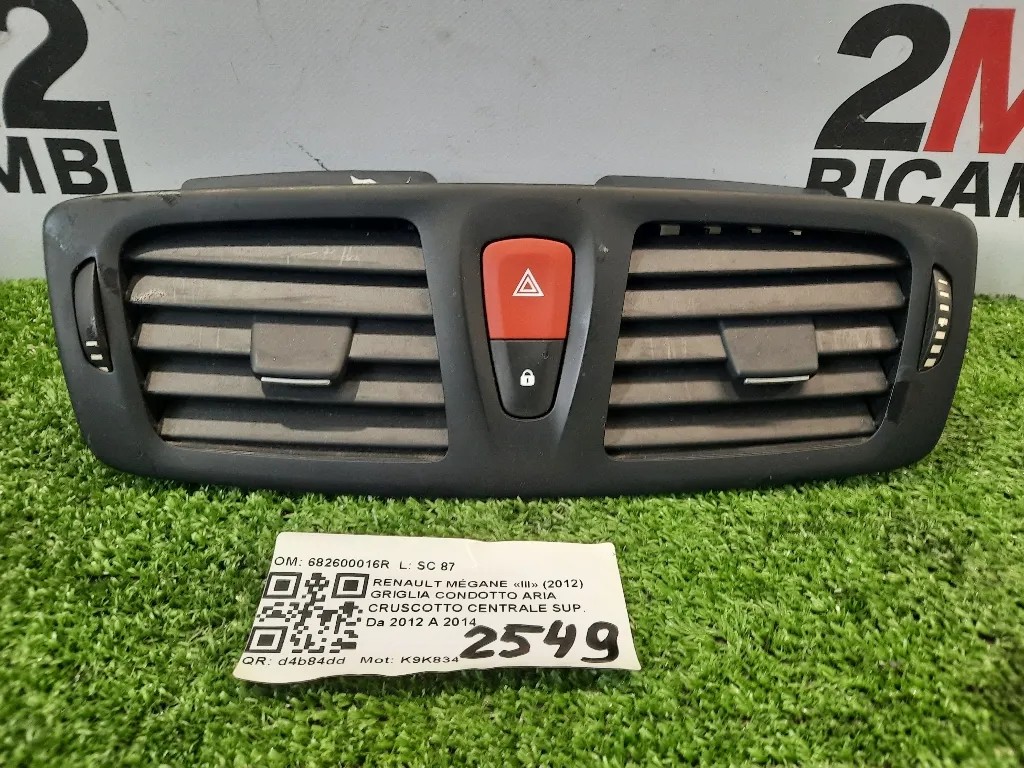 Griglia Condotto ARIA Cruscotto Centrale SUP 682600016R Renault Mégane III 2012