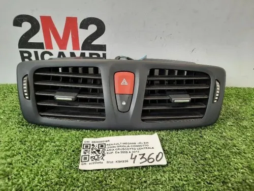 Griglia Condotto ARIA Cruscotto Centrale SUP 682600016R Renault Mégane III SW 2009