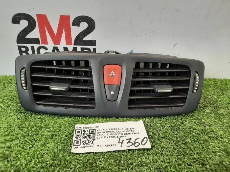 Griglia Condotto ARIA Cruscotto Centrale SUP 682600016R Renault Mégane III SW 2009