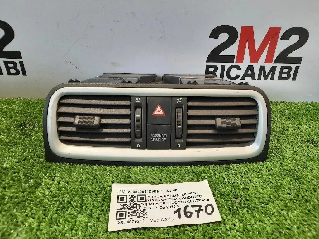 Griglia Condotto ARIA Cruscotto Centrale SUP 5J0820951D9B9 Skoda Roomster 5J7 2010