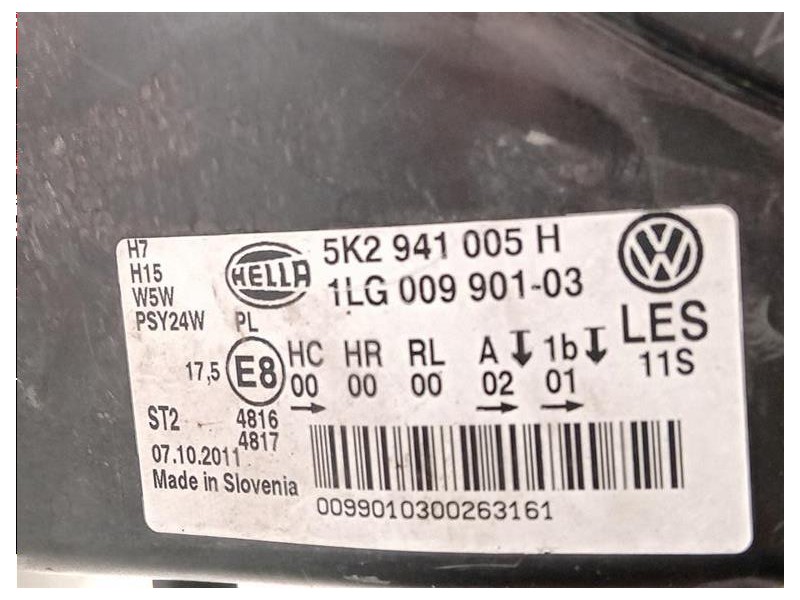 Proiettore ANT SX 5K2 941 005 H Volkswagen GOLF VI 2009