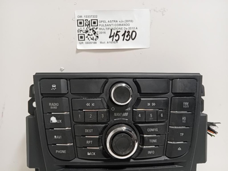 Pulsanti Comando Multifunzione 13337222 Opel Astra J 2010