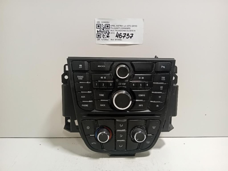 Pulsanti Comando Multifunzione 13360091 Opel Astra J GTC 2010