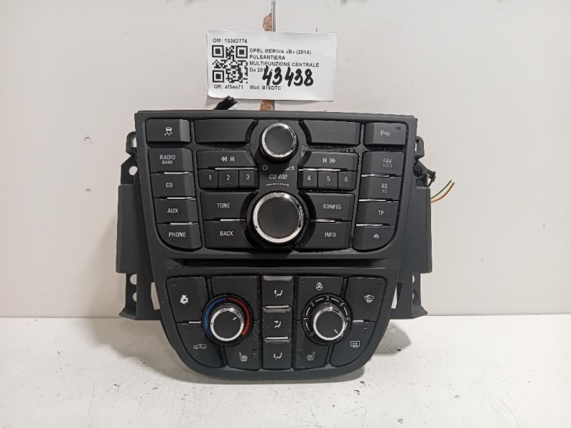 Pulsantiera Multifunzione Centrale 13362776 COMANDI CONTROLLO CLIMA Opel Meriva B 2014