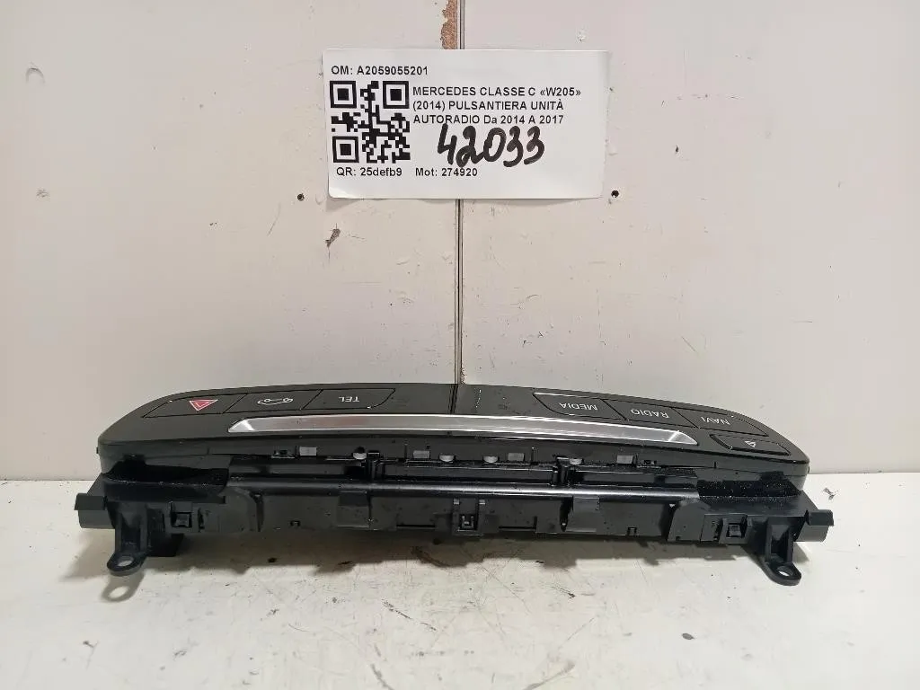 Pulsantiera Unità Autoradio A2059055201 Mercedes Classe C W205 2014