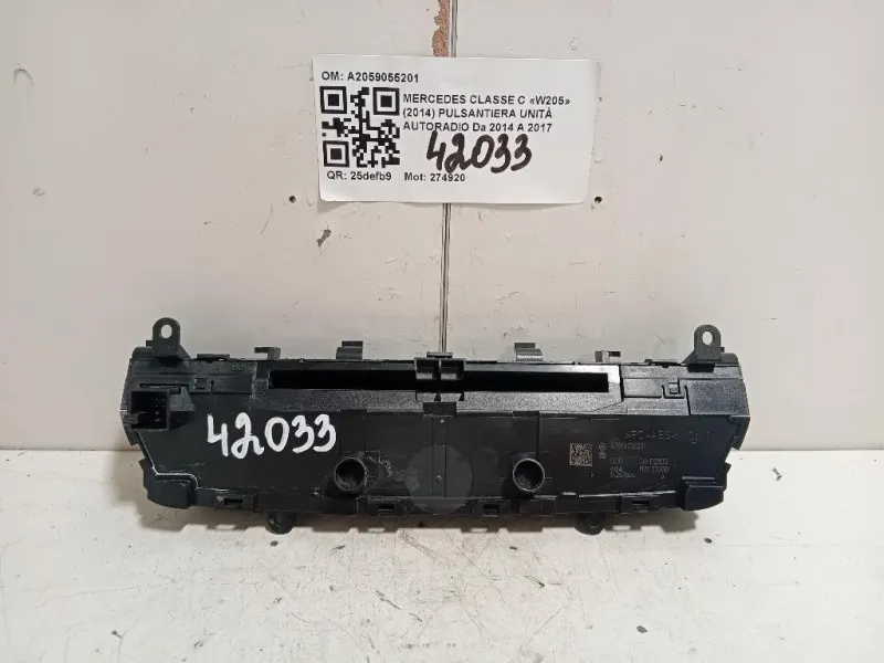 Pulsantiera Unità Autoradio A2059055201 Mercedes Classe C W205 2014
