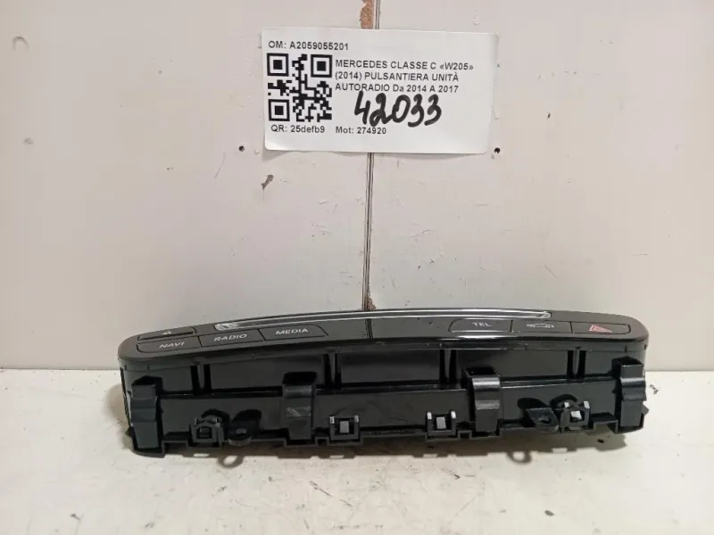 Pulsantiera Unità Autoradio A2059055201 Mercedes Classe C W205 2014