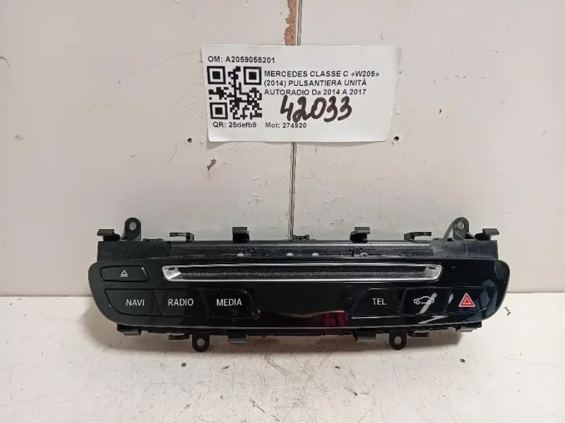 Pulsantiera Unità Autoradio A2059055201 Mercedes Classe C W205 2014