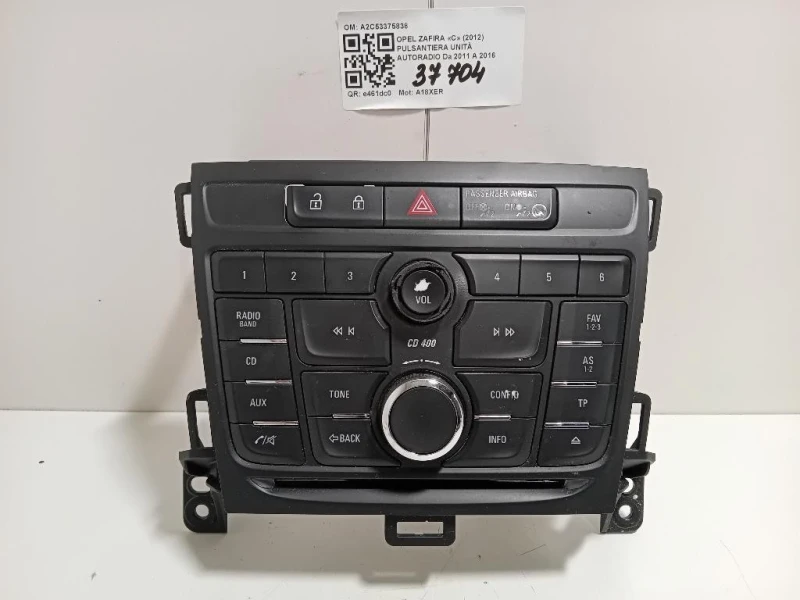 Pulsantiera Unità Autoradio A2C53375838 Opel Zafira C 2012