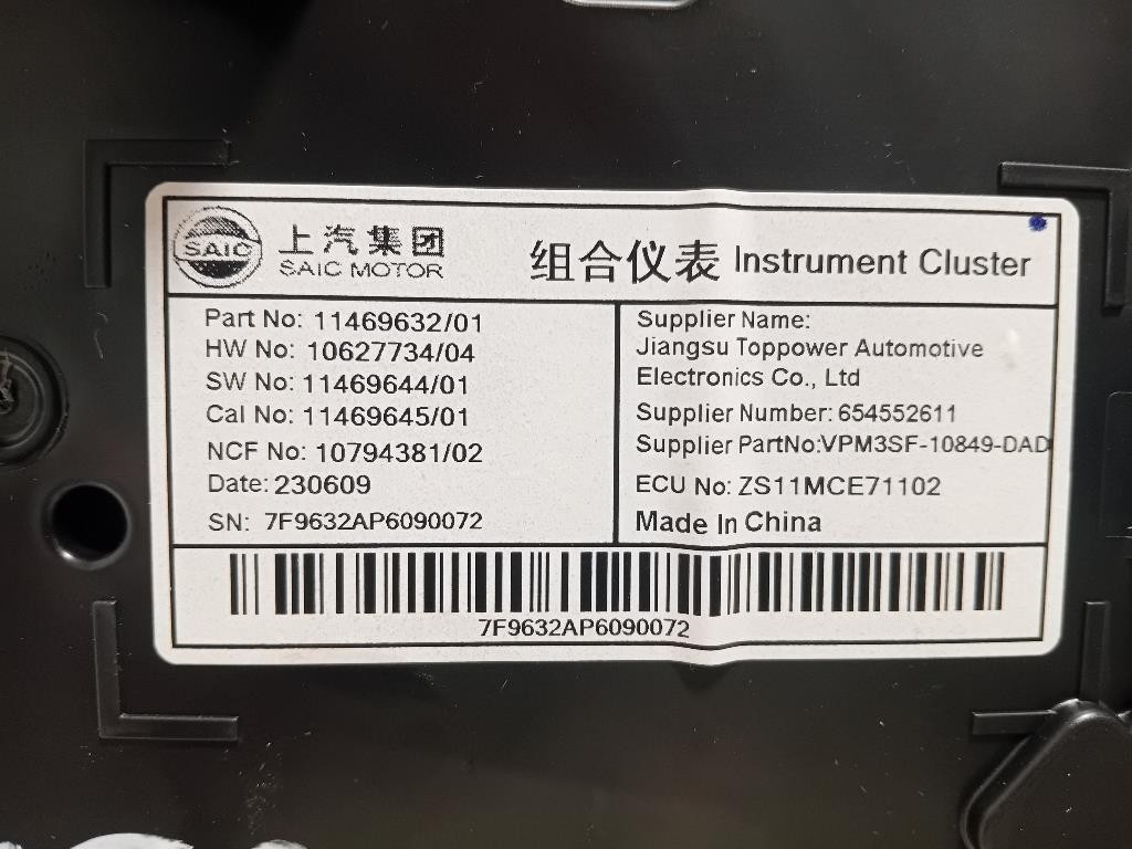 Quadro Strumenti 11469632 Mg ZS II 2020