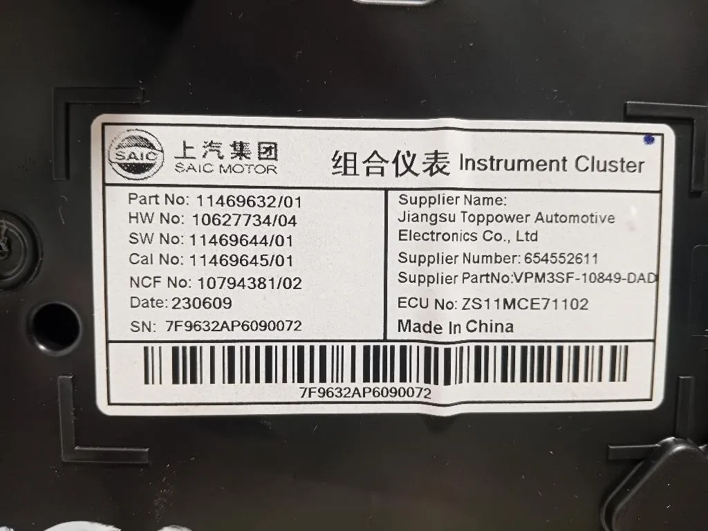 Quadro Strumenti 11469632 Mg ZS II 2020