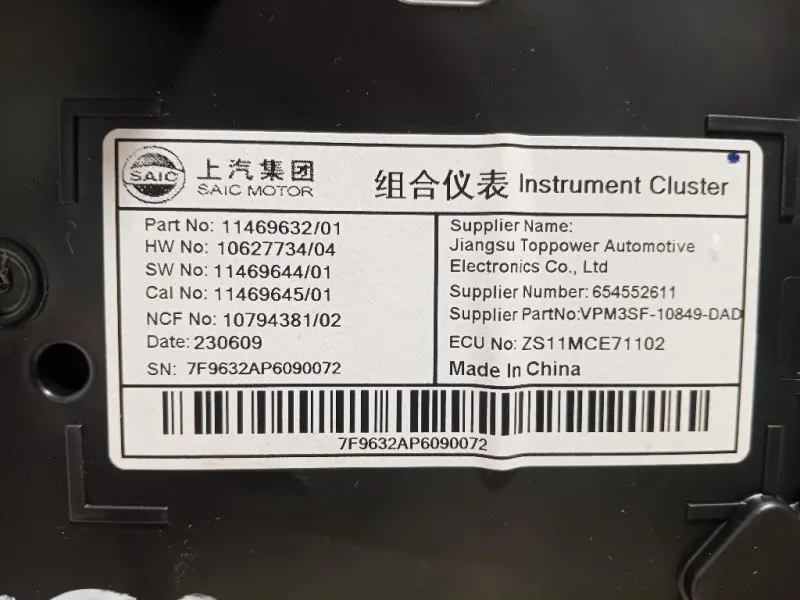 Quadro Strumenti 11469632 Mg ZS II 2020