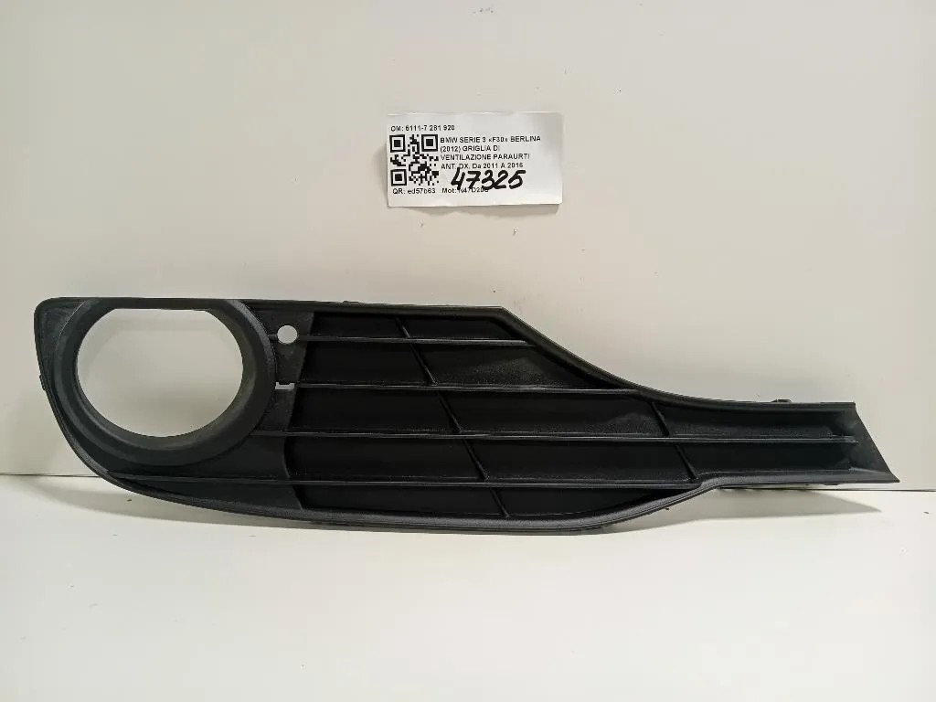 Griglia DI Ventilazione Paraurti ANT DX 5111728 920 Bmw Serie 3 F30 Berlina 2012
