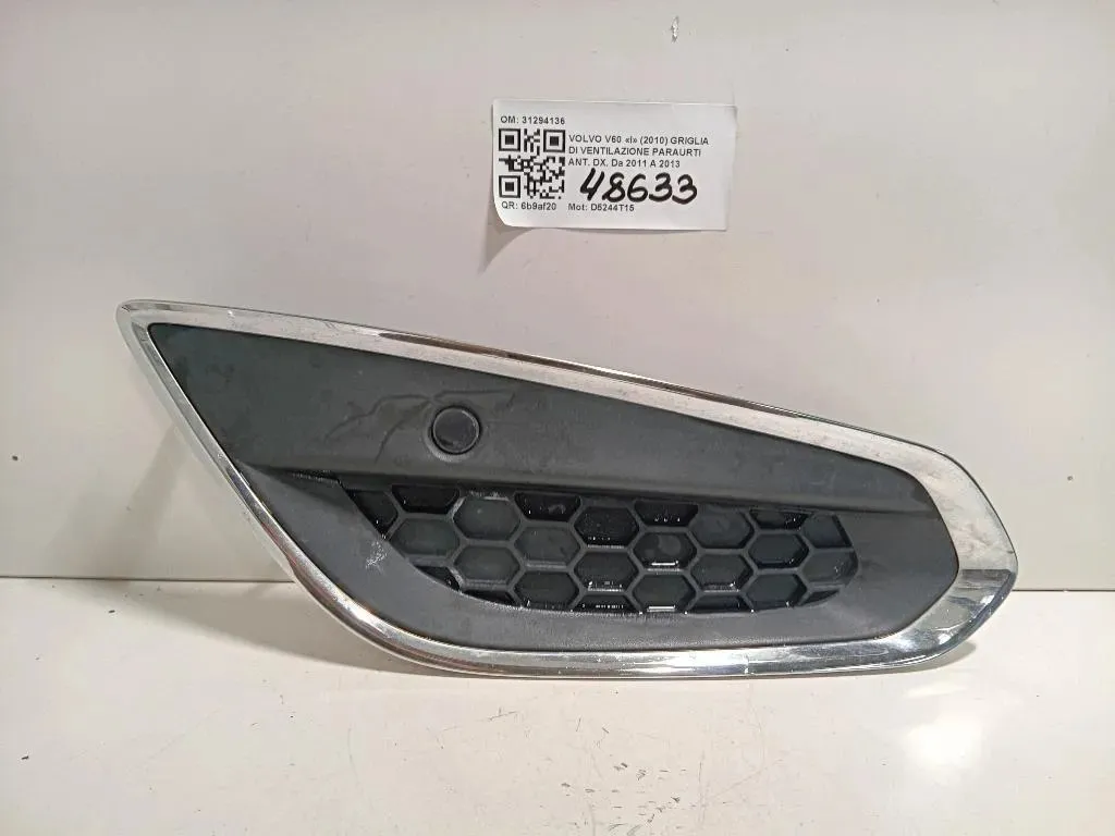 Griglia DI Ventilazione Paraurti ANT DX 31294136 Volvo V60 I 2010