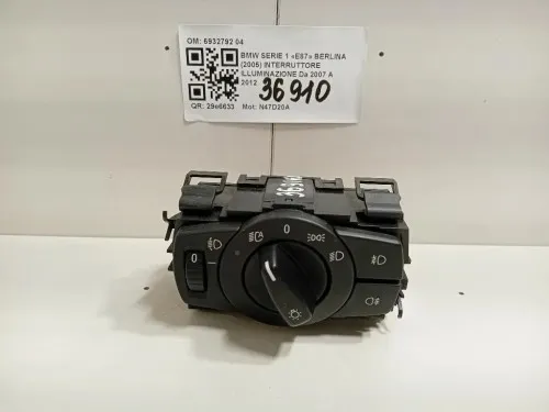 Interruttore Illuminazione 6932792 04 Bmw Serie 1 E87 Berlina 2005
