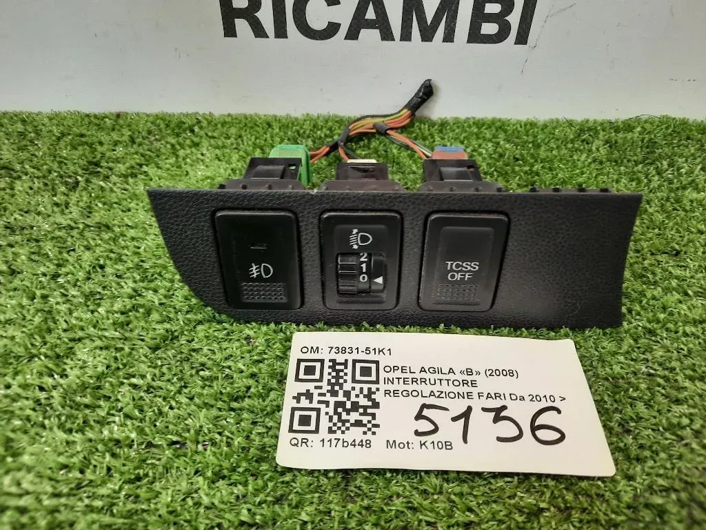 Interruttore Regolazione FARI 73831-51K1 Opel Agila B 2008