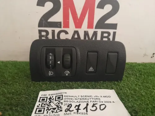 Interruttore Regolazione FARI 648450007R Renault Scénic III X-mod 2009