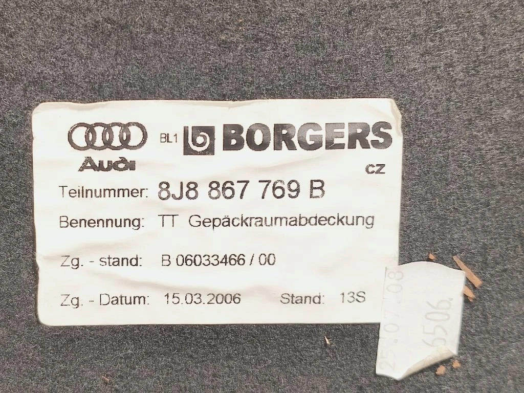 Ripiano Copertura VANO Bagagli 8J8 867 769 B Audi TT 8J3 2007
