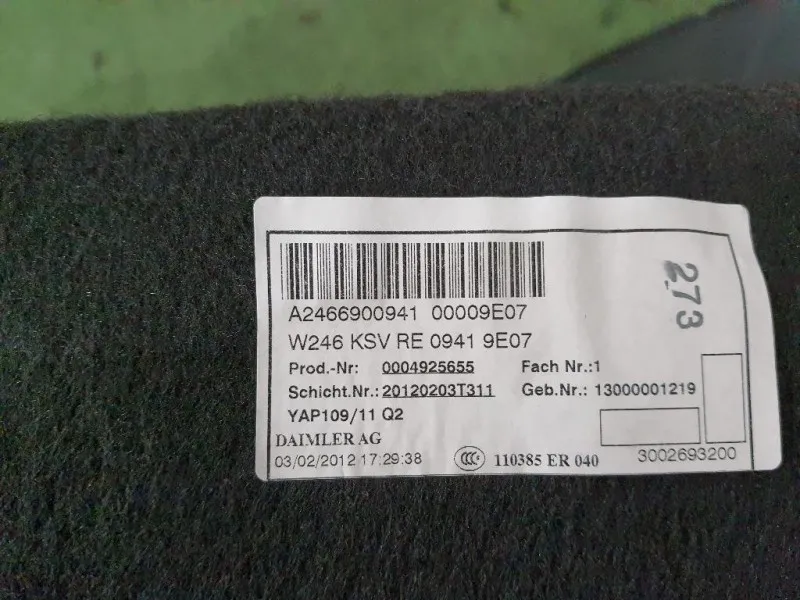 Rivestimento Interno Bagagliaio DX A24669009419E07 Mercedes Classe B W246 2012