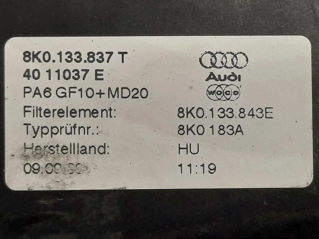 Scatola Filtro ARIA 8K0 133 835 AD Audi A5 8T3 2008