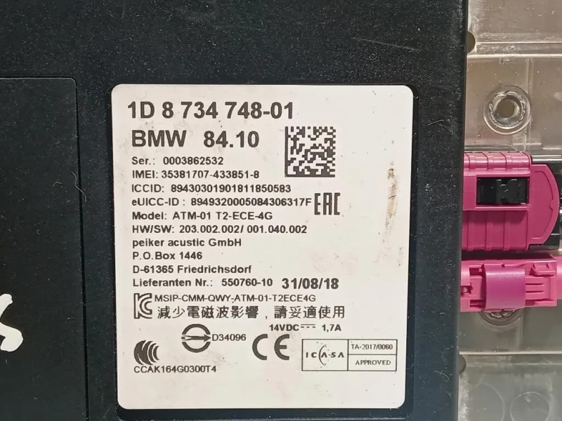 Modulo Bluetooth 8410 8734748-01 Bmw Serie 1 F20 Berlina 2015