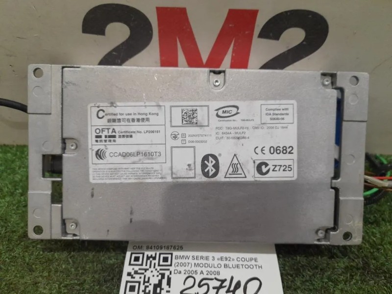 Modulo Bluetooth 84109187625 Bmw Serie 3 E92 Coupe 2007