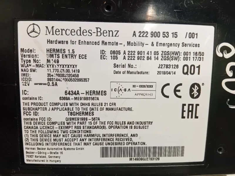 Modulo Bluetooth A2229005315 Mercedes Classe C W205 2014