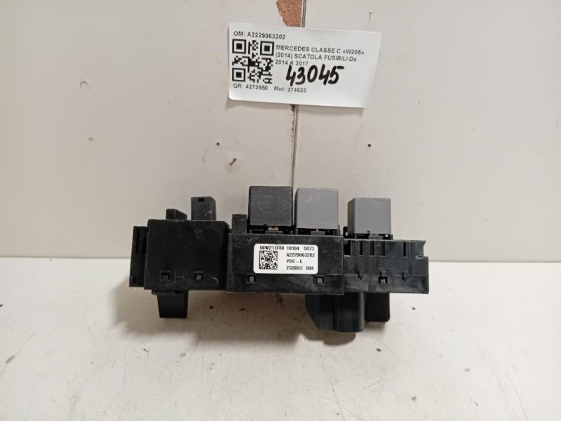 Scatola Fusibili A2229063202 Mercedes Classe C W205 2014