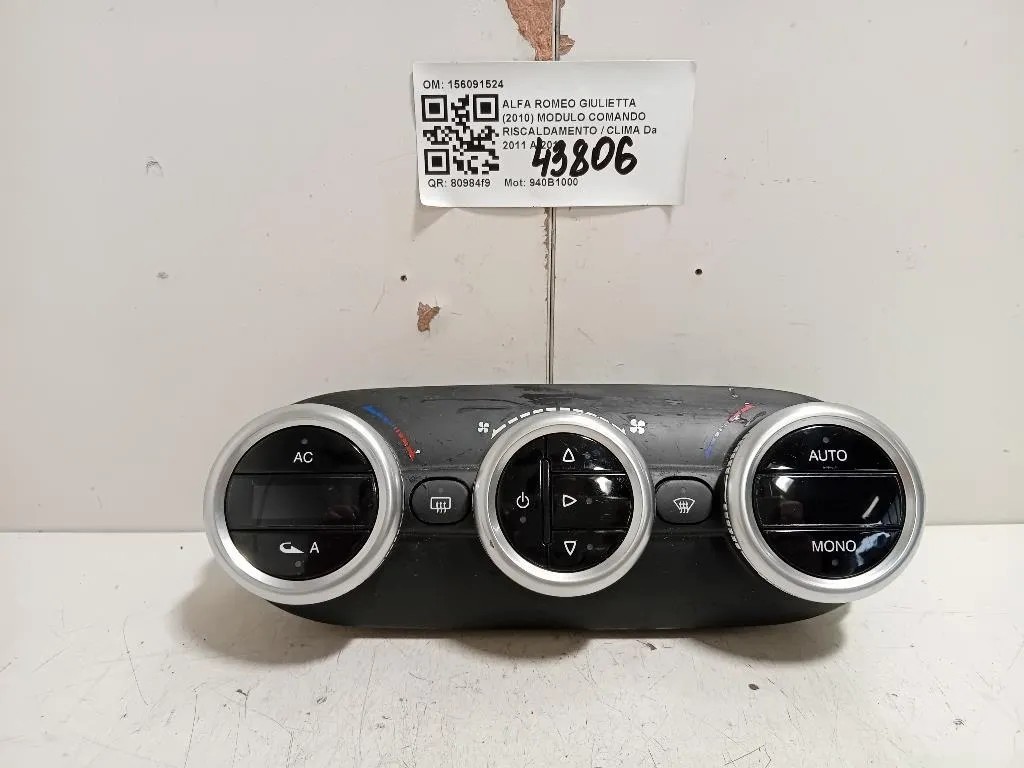 Modulo Comando Riscaldamento Clima 156091524 Alfa Romeo Giulietta 2010